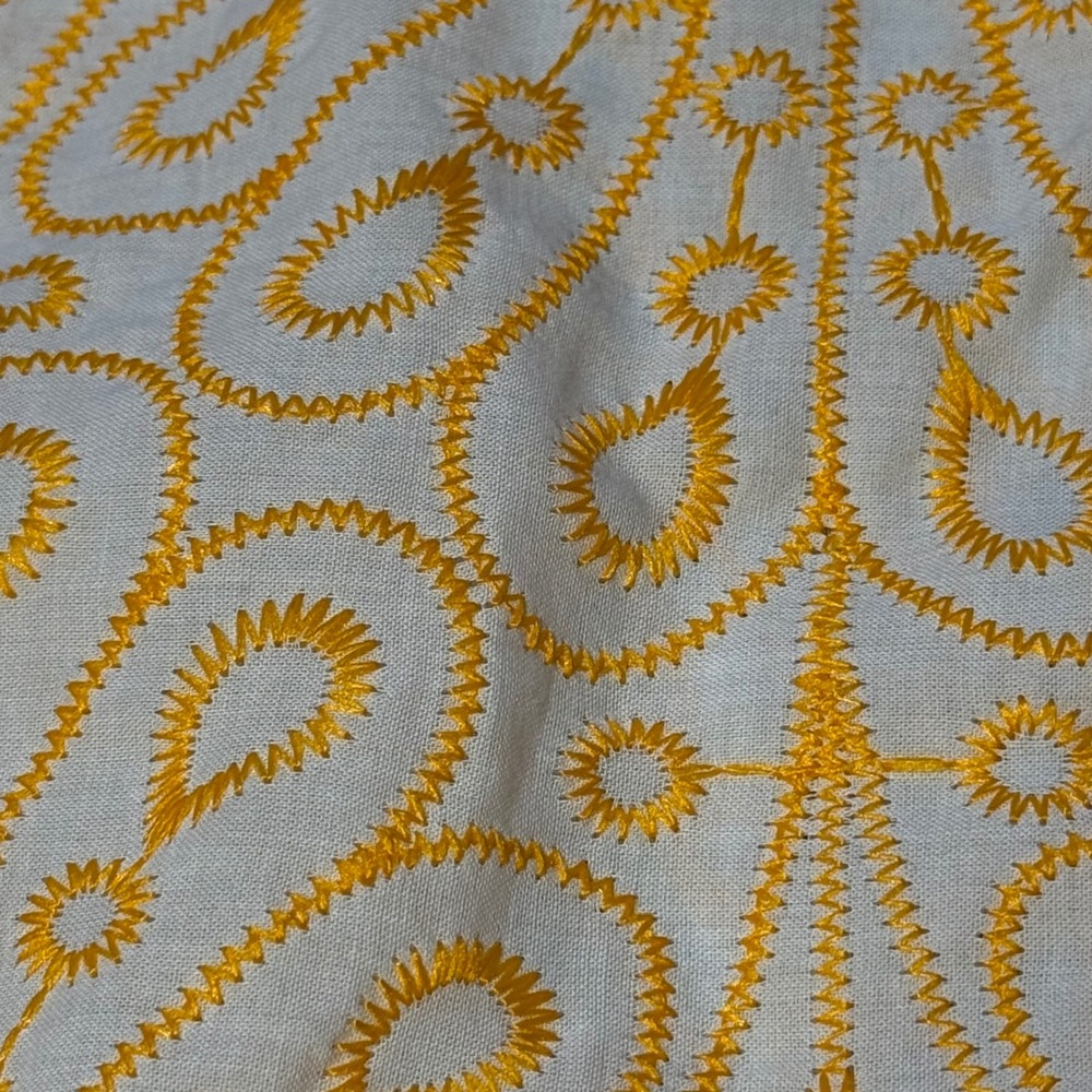 LOFT Embroidered Ruffle Top Women XXS Yellow White EUC Boho Cap Sleeve Feminine - Picture 7 of 9